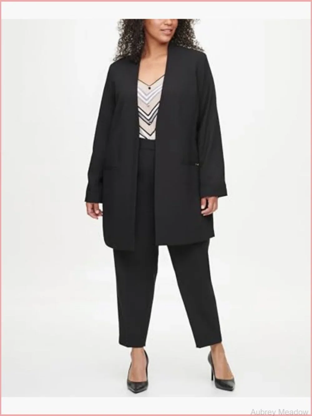 Open Front Suit Blazer 34in Length 3/4 Sleeve Band Collar